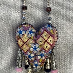Wool Blended Felt Heart Shaped Necklace by Christine Shively Benjamin  Image: Close Up details