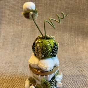 Lily of the Valley and White Flower Bud Wooden Spool by Christine Shively Benjamin  Image: Back View