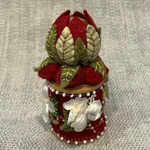 Crimson and White Vintage Flower Wooden Spool by Christine Shively Benjamin