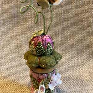 Pink Vintage Flower And Bee Wooden Spool by Christine Shively Benjamin 