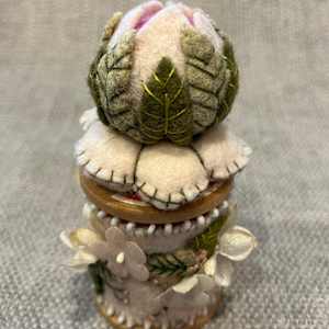 Pink Vintage Flower Wooden Spool by Christine Shively Benjamin  Image: Full view from another angle