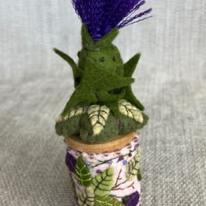 Thistle and Morning Glory Wooden Spool by Christine Shively Benjamin  Image: Full view angle three