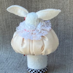 Alice's White Rabbit on a Wooden Spool by Christine Shively Benjamin  Image: Back View