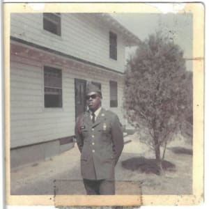 U.S. Army Uniform Trousers by Tennessee Apparel Corp.  Image: Photograph of Earnest Gregory Jr. standing in his U.S. Army uniform, circa 1968-1971 