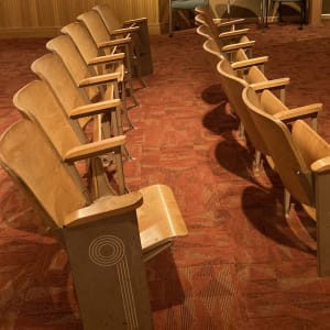 Auditorium Chair (1 of 13) by Irwin Seating Company  Image: Image of all 13 foldable auditorium chairs in the Princess Anne County Training School/Union Kempsville High School Museum