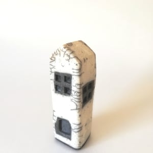 Raku House - white ash II by Jo Richards Mixed Media Artist 