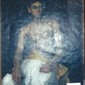 Seated Man with Pipe, Bare Chest and Blanket over Legs by Tunis Ponsen 