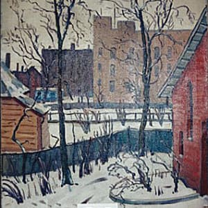 Winter City Scene with fenced in Yard by Tunis Ponsen 