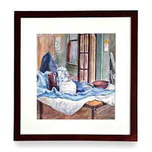 Arrangement of Pottery on Blue Cloth by Tunis Ponsen 