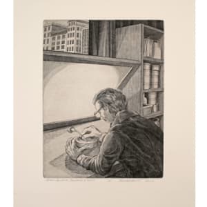 Evan Lindquist Engraves Engravers, Western Colorado University, curated by Norwood Creech, 2022 by    Evan Lindquist  Image: 26. Armin Landeck Sharpens a Burin, 1/25, Copperplate Engraving, 11.8 x 9.2 in (29.97 x 23.37 cm), Evan Lindquist 2013

© Evan Lindquist / Artists Rights Society (ARS), New York. Inventory Number: EVAN30.2022-26

ARMIN LANDECK, American (1905 - 1984)

Born in 1905 in Wisconsin, Armin Landeck received his Bachelor of Architecture from Columbia University in 1927. That same year, Landeck pulled his first print from his recently acquired secondhand press. Also in 1927, he married. After traveling Europe on his honeymoon, he and his bride returned to New York. Unable to find a job as an architect, they moved to Connecticut. Landeck committed the rest of his life to printmaking. In 1931 he accepted a teaching position at Brearly, a private school in New York City. He taught at Brearly until 1958.

Much of Landeck’s imagery consisted of lonely scenes of New York buildings and rooftops. In Landeck’s 1935 drypoint, “Studio Interior No. 1’, he conveys the interior of his first studio in Cornwall, Connecticut. In the 40’s, Landeck met Stanley William Hayter. At Hayter’s Atelier 17, Landeck learned to use the burin, and printed his first engraving.

Here in Lindquist’s interpretation of “Landeck Sharpening a Burin”, it would seem Lindquist reimagines Landeck in his Cornwall studio, practicing sharpening a burin, as Hayter might have taught him.

Armin Landeck died at his farm in Litchfield, Connecticut in December of 1984.

For loan inquiries or further information about the prints, please contact 
Erica Kinias, Ph.D. Program Director, 
Master of Arts in Gallery and Museum Management [MGMM], 
Western Colorado University, 1 Western Way, Gunnison Colorado 81231 
(970) 943-2037, 
www.western.edu/mgmm 

For further information about Evan Lindquist and his copperplate engravings, along with full bio, resources, and images from all editions, please visit EvanLindquist.com
