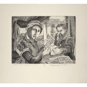 Evan Lindquist Engraves Engravers, curated by Norwood Creech, 2022 by    Evan Lindquist  (1936-2023)  Image: 14. Diana Scultori Engraves for Vasari, 3/25, Copperplate Engraving, 9 x 12.3 in (22.86 x 31.24 cm), Evan Lindquist 2018

© Evan Lindquist / Artists Rights Society (ARS), New York. Inventory Number: EVAN30.2022-14

DIANA SCULTORI, Italian (1535 - 1612) 
GIORGIO VASARI, Italian (1511 - 1574)

For loan inquiries or further information about the prints, please contact 
Erica Kinias, Ph.D. Program Director, 
Master of Arts in Gallery and Museum Management [MGMM], 
Western Colorado University, 1 Western Way, Gunnison Colorado 81231 
(970) 943-2037, 
www.western.edu/mgmm 

For further information about Evan Lindquist and his copperplate engravings, along with full bio, resources, and images from all editions, please visit EvanLindquist.com
