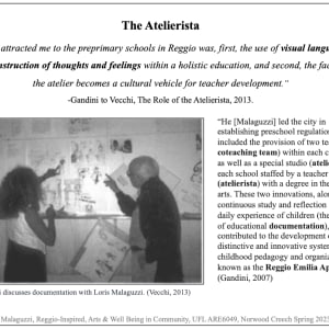 Loris Malaguzzi, Reggio-Inspired, Arts & Well-Being in Community by Norwood Creech  Image: The Atelierista. p13.