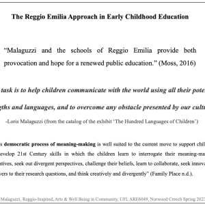 Loris Malaguzzi, Reggio-Inspired, Arts & Well-Being in Community by Norwood Creech  Image: The Reggio Emilia Approach in Early Childhood Education. p14.