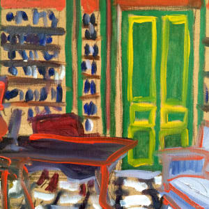 Memphis Library Interior (Peter Max meets Bonnard), 1998 by oil on linen 