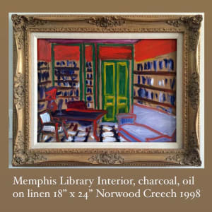 Memphis Library Interior (Peter Max meets Bonnard), 1998 by oil on linen 