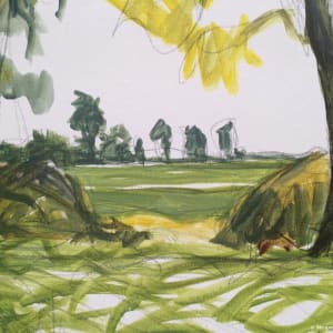 Soybeans - View through the Trees, Rivervale, Poinsett County, Arkansas, painted on location by Norwood Creech 