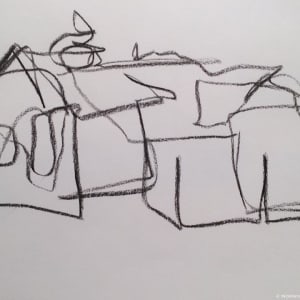 Cash House, Dyess, Mississippi County, Arkansas, single line blind charcoal drawing, drawn on location 