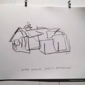 Cash House, Dyess, Mississippi County, Arkansas, single line blind charcoal drawing, drawn on location 