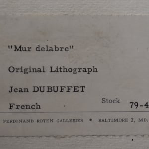 Mur Delabre  (Dilapidated wall) by Jean Dubuffet  Image: Provenance label from Ferdinand Roten Galleries