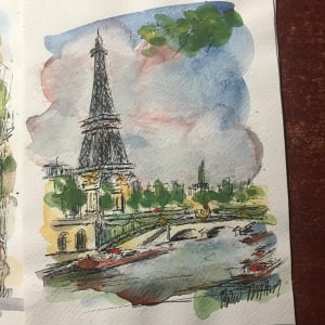 Pair of Parisian Watercolors (Eiffel Tower & Arc de Triomphe) by Undiscernible 