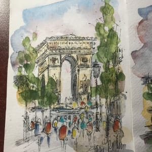 Pair of Parisian Watercolors (Eiffel Tower & Arc de Triomphe) by Undiscernible 
