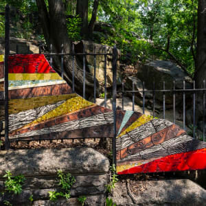 Ascending the Mountain Part 3, Canopy Celebration by Susan Stair  Image: Inst2, Part 1, Ascending the Mountain, Roots in Rock, 2021, Clay and Mosaics, (40"x 11'x 3") 
