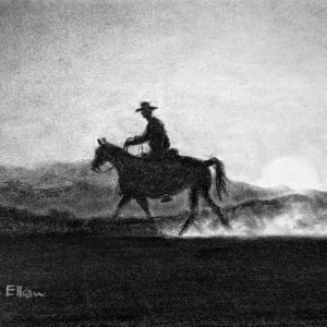 Sunset Cowboy / Cowboy Sketch III by Karen Franqui Elkan