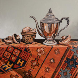 Tea and Mushrooms by Kim Harding  Image: "Tea and Mushrooms" oil on canvas 61 x 61cm