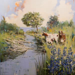 Hill Country Creek with Cows