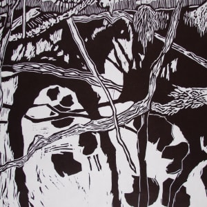 Big Bird's Nest by Michael Rich  Image: Big Bird's Nest, 2018, woodcut, 60 x 40 in (detail)