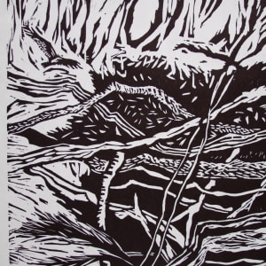 Big Bird's Nest by Michael Rich  Image: Big Bird's Nest, 2018, woodcut, 60 x 40 in (detail)
