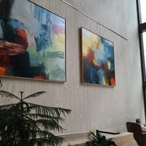 Our Evergreen Season by Michael Rich  Image: Our Evergreen Season, 2016, oil on canvas, 72 x 84 in - Install View, One Financial Plaza, Providence