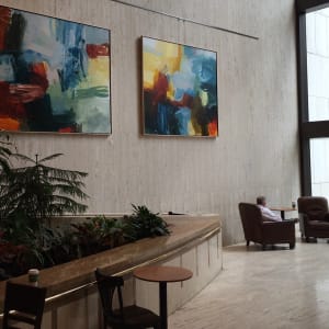 Our Evergreen Season by Michael Rich  Image: Our Evergreen Season, 2016, oil on canvas, 72 x 84 in - Install View, One Financial Plaza, Providence