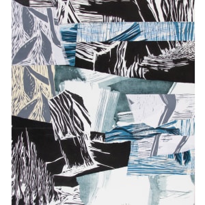 River Bed by Michael Rich  Image: River Bed, 2018, woodcut collage on panel, 43.5 x 29.5 in