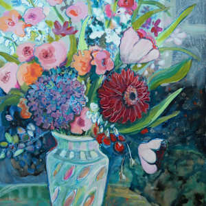 Flowers in a Blue Vase by Flora Doehler