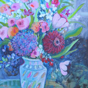 Flowers in a Blue Vase by Flora Doehler 