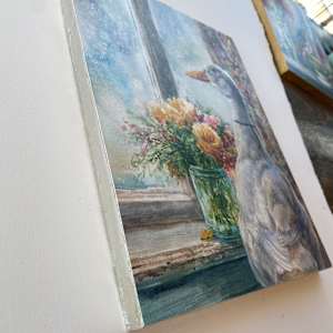 Fallen (framed watercolour) by Crystal Beshara  Image: silver leaf edge