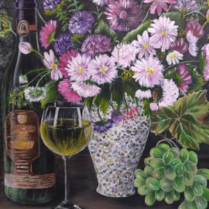 White Wine, Grapes and Flowers by Lyuda Morhun 