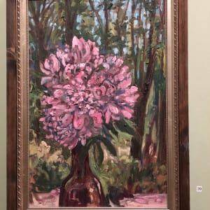 Peonies in Spring by Emily Eve Weinstein  Image: Frame and painting together brought me back to a far off memory of a restaurant in Athens, near the Acropolis.