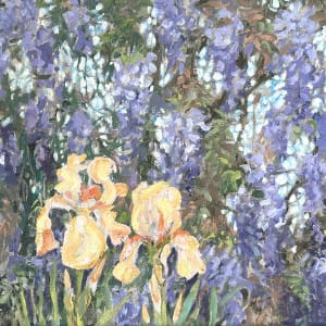 Wisteria Paintings by Emily Eve Weinstein  Image: Irises with Wisteria, 12"x16", oil on canvas, $285
3/23 - SOLD to Linda Hee for 285 on 6/24/23