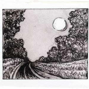 Series of waterless lithography by Emily Eve Weinstein  Image: On the Road, sepia ink and moon stencil