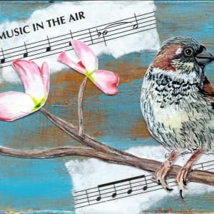 "There's Music in the Air", Mixed Media on Wood, 4"x6"