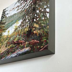 Lakeside by Amber Bryans  Image: Panel's sides are a grey-green to compliment painting