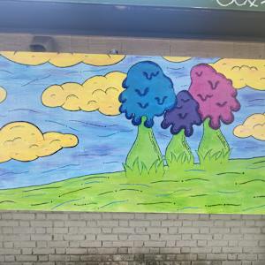 2025 Mural Slam by Jess Clark, Paige Doyle-Elwell, Sarah Egan, Naijah Garrett, Howie Green, Colomba Klenner, Caoin O'Durgy, Bruce Orr, Daphne Powers, Max Pro, Bobbie Smith, Jennifer Wackerle  Image: Family of Three by Bobbie Smith