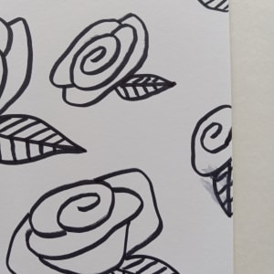 Bold Roses by Kimberly McGraw Moore  Image: Ink smear at edge of paper.