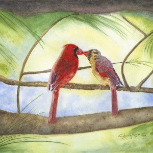 Cardinal Regale, 8 x 10 original watercolor © Sherry Mason by Sherry Mason