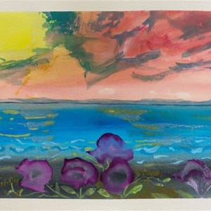 Sea sunset with Flowers by Alice Eckles