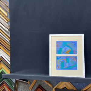 Architectural Blue Duo by Alice Eckles  Image: Framed at Furchgott  Sourdiffe Gallery