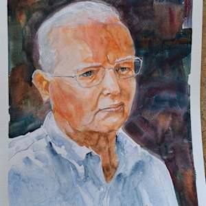 PJ Hogan Portrait in Watercolor by Carlene Dingman Atwater, Image 1.