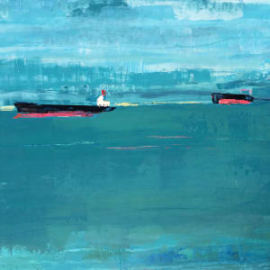 Dabs of Red on Teal by Suzy Barnard